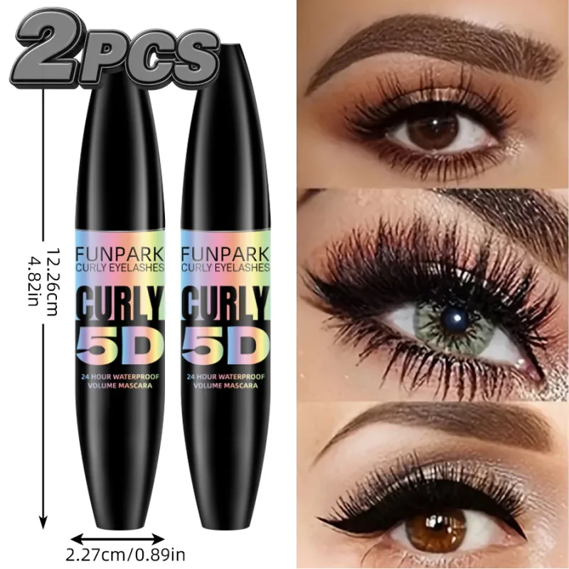 2 piezas 5D ojo negro rimel impermeable alarga las pestañas extensión fibra de seda rimel maquillaje de ojos de larga duración para mujeres cosmética belleza coreana