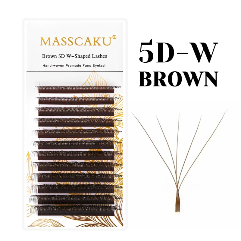 สีน้ำตาล 3D/4D/5D W-Shaped Eyelash Extensions 8-15 มม.ความยาวผสมทอมือPremadeปริมาณแฟนEye Lashesแต่งหน้าผลิตภัณฑ์