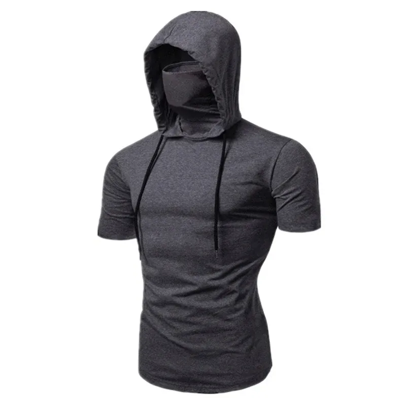 Ανδρικά New Gym Thin Hoodie Κοντομάνικα Hoodies με μάσκα φούτερ Casual Splice Large Mask Hoodie Φούτερ με κουκούλα Μπλούζες Cycling