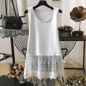 Ulica na co dzień koronkowa patchworkowa koszulka bez rękawów letnia nowa bez rękawów jednokolorowa luźna młodzieżowa biała koszulka topy Trend w modzie odzież damska