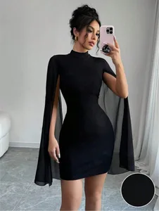 Sexy Damen-Minikleid mit Stehkragen, Umhang, glitzerndes Club-Party-Nachtout, tailliert, figurbetont, elegant, Herbst und Winter