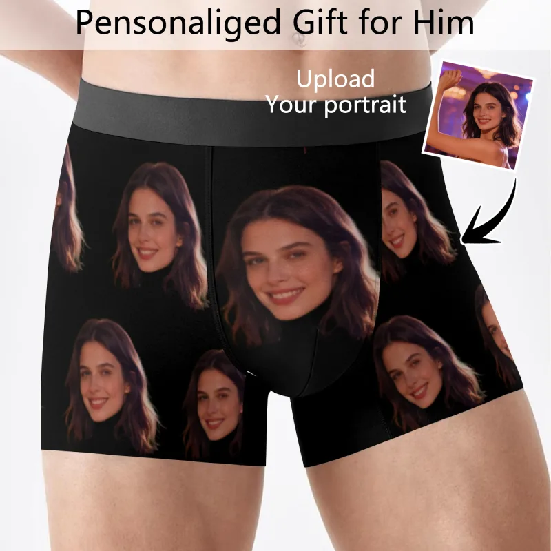 Photos faciales personnalisées sous-vêtements personnalisés cadeau de Saint-Valentin pour hommes à coins plats pour cadeau d'anniversaire de mari pour père