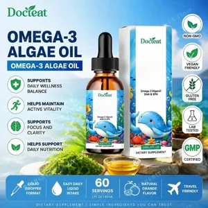 Docteat Plantaardige Omega-3 Algenolie DHA EPA Vloeibare druppels Kinderen Hersengezondheid Veganistisch Niet-GMO Dagelijkse voeding Oranje 60 porties