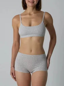 Bomuldsbøjler-fri bralette og boyshort sæt – Upolstret ribstrikket lingeri i to dele sæt