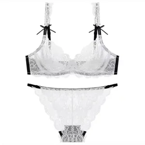ภาษาฝรั่งเศสคำโรแมนติกลูกไม้ Bralette Push Up Bra Ultra Thin Non เบาะ Wirefree Unlined หน้าอกใหญ่ Minimizer ชุดชั้นในชุด BANERDANNI S-XL