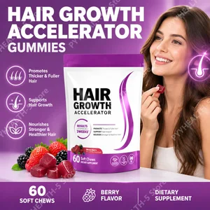 Biotin Hair Growth Soft Chews อาหารเสริมสนับสนุน Fuller ผมหนา Vitamin C & E สำหรับสุขภาพผมบำรุง 60 Gummy
