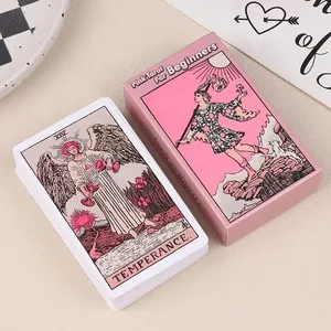 Set Dek Kartu Tarot Waite Pengendara Merah Muda untuk Pemula Dek Ramalan Ramalan Kartu Nasib Papan Pesta Keluarga Permainan Ramalan Nasib