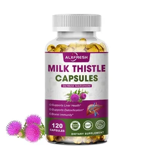 Organic Milk Thistle Extract 1000mg Capsule & Dandelion สำหรับสารต้านอนุมูลอิสระ Detox สนับสนุนสุขภาพตับฟังก์ชั่นอาหารเสริมสมุนไพร