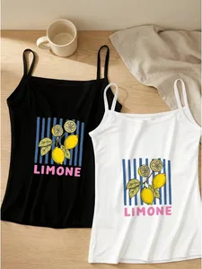 Limone Stripe Lemon Cami Tanks Set Sárga Gyümölcskék Fekete Fehér Grafikus Hálóruha Club Wear Streetwear Strandmellény ing