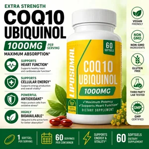 CoQ10 Ubichinol 1000 mg Wegańskie kapsułki żelowe 60 Ct Liposomalny koenzym Q10 o wysokiej absorpcji dla serca Energia Przeciwutleniacz Codzienne wsparcie